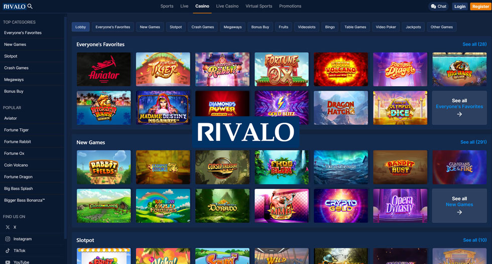 Bônus Rivalo casino Brasil de até R$7.500